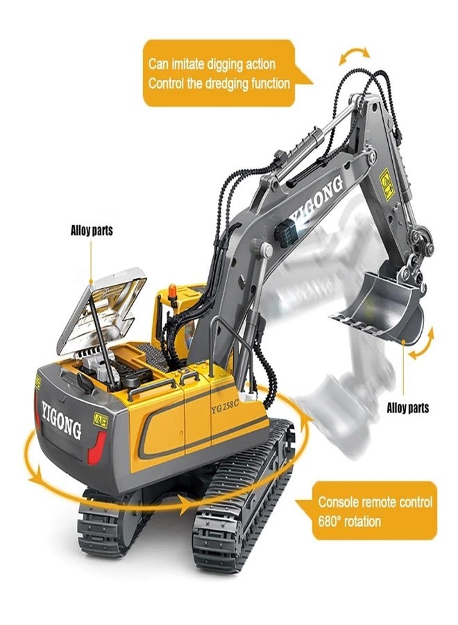 JOYJAY 1:20 Scale Remote Control Excavator Toy for 6-12 yr Boys, Best Birthday Gifts for Kids 7 8 9 10 11 Year Old, RC Construction Toys with Metal Shovel, Lights, Sounds 2.4Ghz-Multicolor - Image 4